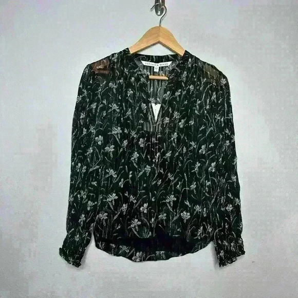 Veronica Beard Walker Floral LurexMetallic Silk Peasant Blouse new size 2 - Picture 2 of 6